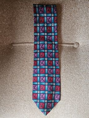 Alexander Julian Geometric Tie in Teal, Purple & Red
